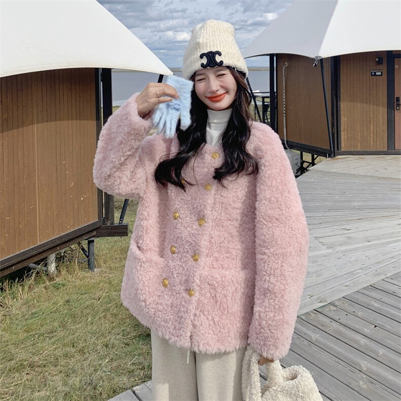 数据好有货金属扣羊羔毛外套5251P175K278,女装毛呢外套,2C176