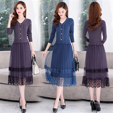 2021年气质显瘦有女人味的假两件套毛衣连衣裙，女装连衣裙，金典明美