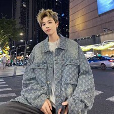 美式复古提花牛仔外套设计感小众休闲百搭夹克上衣潮W035-P62网图，男装工装外套，电商B245