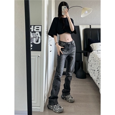 美式高街水洗弹力微喇叭牛仔裤直筒修身裤子潮流男女WL9973-P48，男装牛仔裤，星座1008