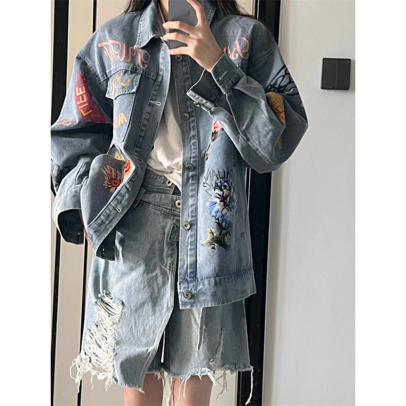 【有货】美式复古花卉印花牛仔外套男高级感夹克J3610CC-特P75,男装夹克,星座1007（原301D）