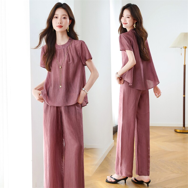 醋酸舒适时尚套装女2025夏季爆款小个子洋气减龄显瘦休闲两件套潮，女装大码女装，梦依杭