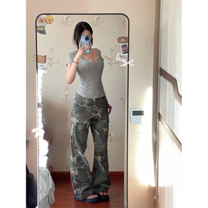 【有货】军绿色伐木迷彩工装裤男美式vibe裤子高街K7049LL-特P55,蓝色长裙怎么搭配上衣图片图片