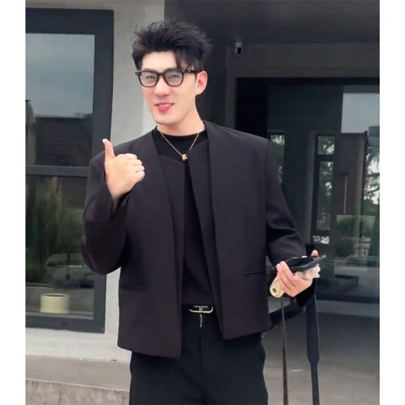 现货有垫肩短款无领百搭西服男显瘦西装外套5032-P90,男装西服,星座910-5