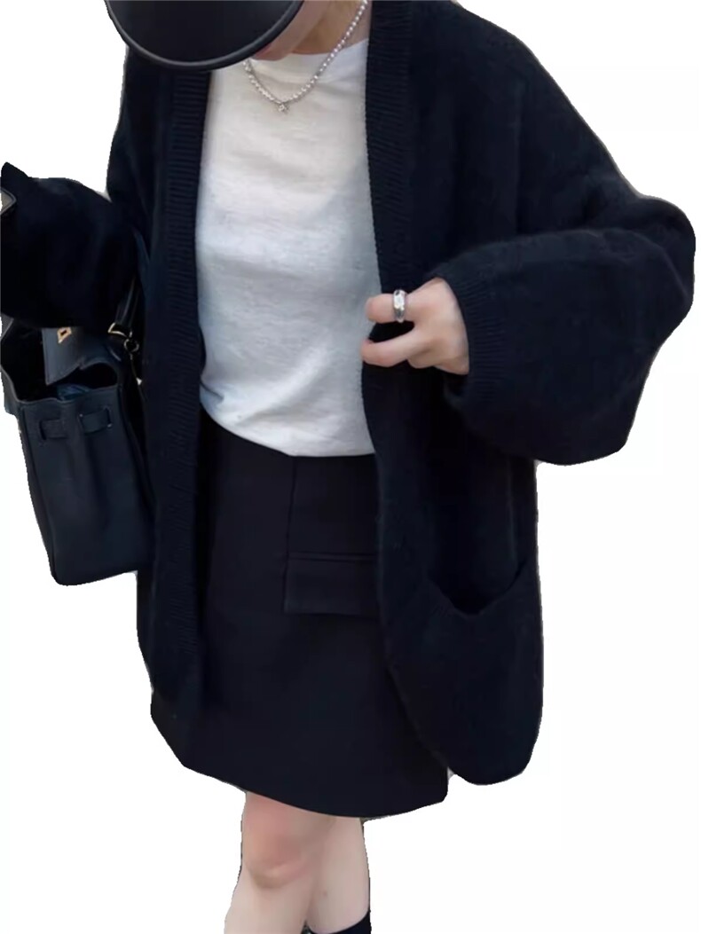 开衫女2024年秋季新款慵懒风外穿中长款外套,女装羊毛衫,德聚羊绒