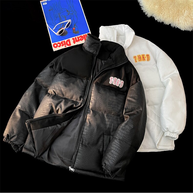 鳄鱼纹PU皮拼接棉衣棉服面包服立领棉袄皮衣外套1612-P85量大有差,男装皮衣,星座207