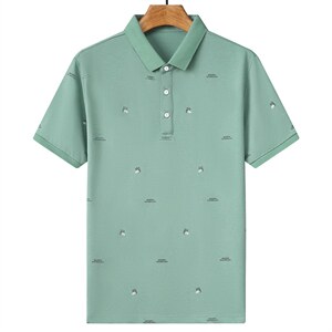 2023夏季商务polo衫男时尚简约印花翻领短袖T恤潮流百搭棉修身P45图片
