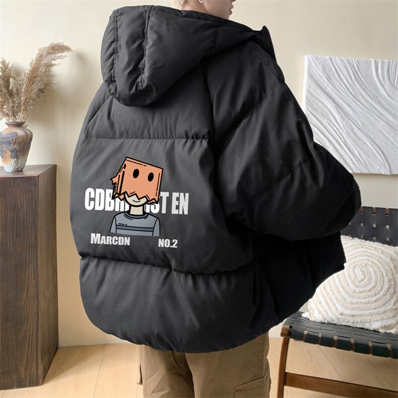 青少年棉服男款冬季2024新款加肥加大面包服美式潮牌卡通印花外套图片