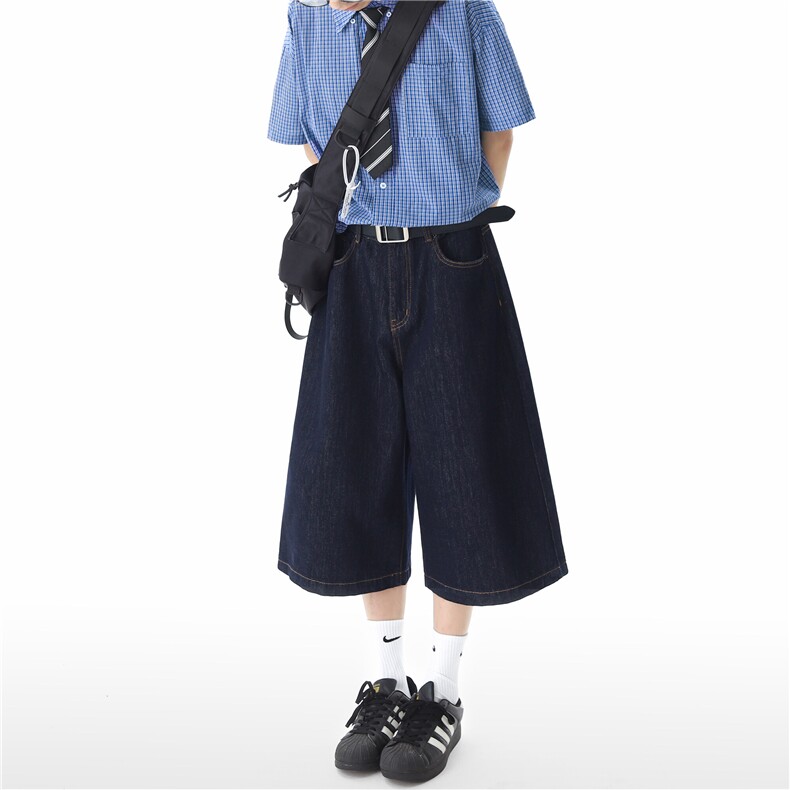 美式高街短裤男生夏季做旧七分牛仔裤cleanfit大码外穿阔腿直筒裤,男装牛仔裤,星座612