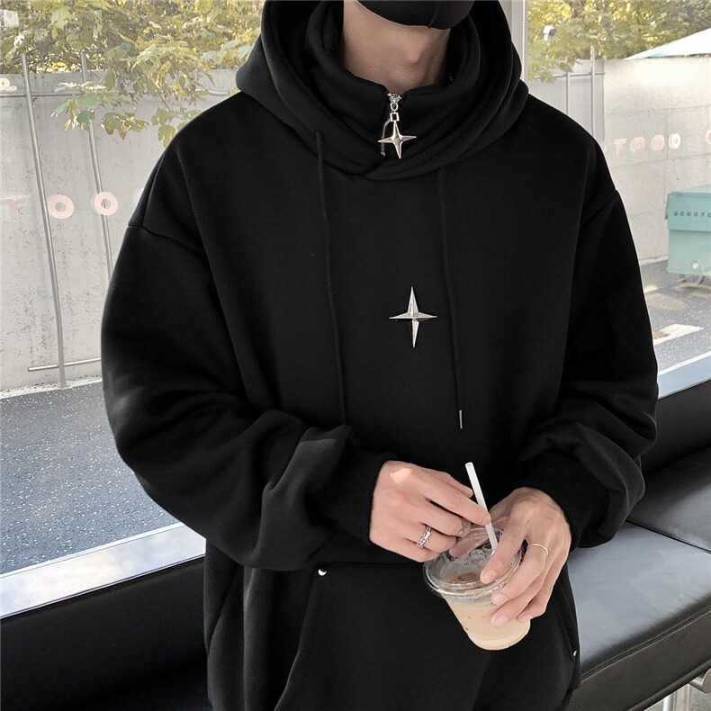 wassuphappy假两件连帽卫衣男款春秋季潮牌美式宽松情侣休闲外套,女装短外套,电商A335-1（原A458）