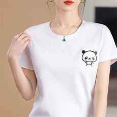 烫画熊猫工艺小众个性舒适棉T，女装T恤，元素羊绒