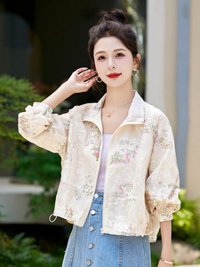 现货轻薄刺绣防晒衣女夏薄款宽松新款小个子时尚新中式外套防晒衣图片