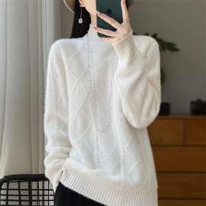 休闲/淑女纯毛七针加厚半高菱形2024年秋季羊毛衫女图片