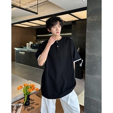 GC0110-P38假两件亨利领t恤男夏季重磅短袖cleanfit美式复古上衣，男装T恤，电商C233