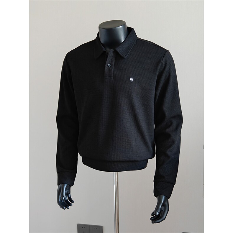 盗图假模新贵老钱风华夫格翻领刺绣商务长袖POLO衫PL08/P55，男装Polo衫，电商A243