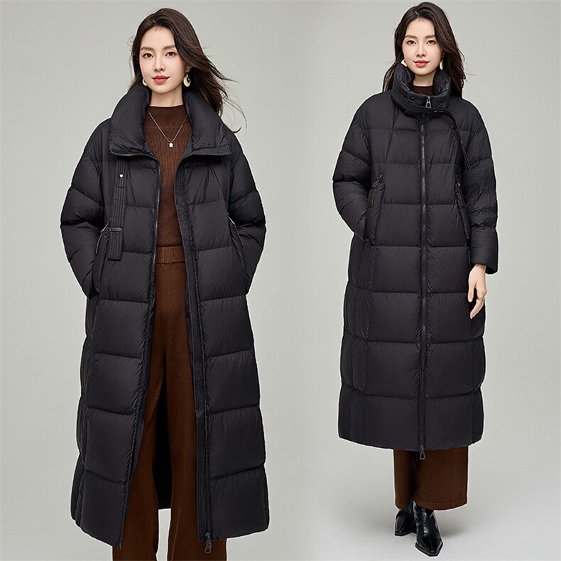 90白鸭绒高保暖加厚立领中长款休闲外套冬季羽绒服女,女装羽绒服,阿舍尔精品