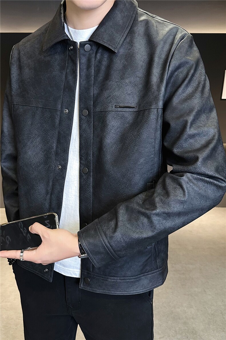 2025新款秋季皮衣外套男款翻领潮牌机车服皮夹克A313-PY839-P145,男装皮衣,电商A313