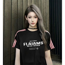 抖音得物品质二开240克宽松纯棉美式潮牌印花三条杠中性风短袖T恤，男装T恤，电商A486-1