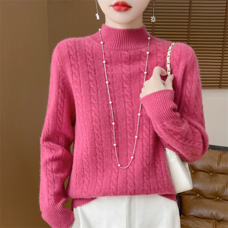 2025年秋季通勤套头加厚刺绣马半高绞花，女装羊毛衫，大美人包芯纱店