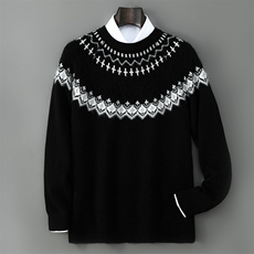 2025年秋季长袖费尔岛圆领羊毛衫，男装羊毛衫，千国羊绒