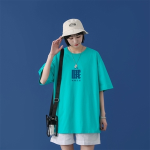 T2282P25中性女模男士t恤宽松潮ins夏季潮流胖子大码五分袖打底衫图片