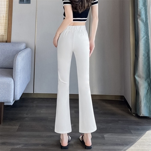 现货微喇叭裤女九分新款黑色高腰显瘦休闲小个子西装微喇裤子图片