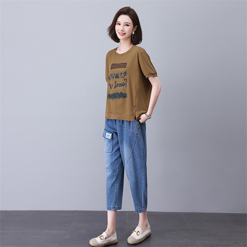 时尚休闲印花拼接套装女宽松显瘦百搭两件套,女装套装/套裙,叶笙衣