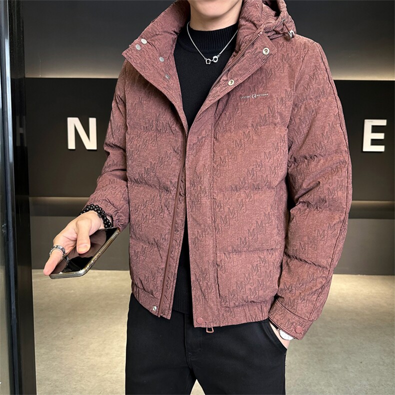 男士字母印花连帽修身男士PU皮羽绒服【标50控活动价288】,男装羽绒服,星座414（原B263）