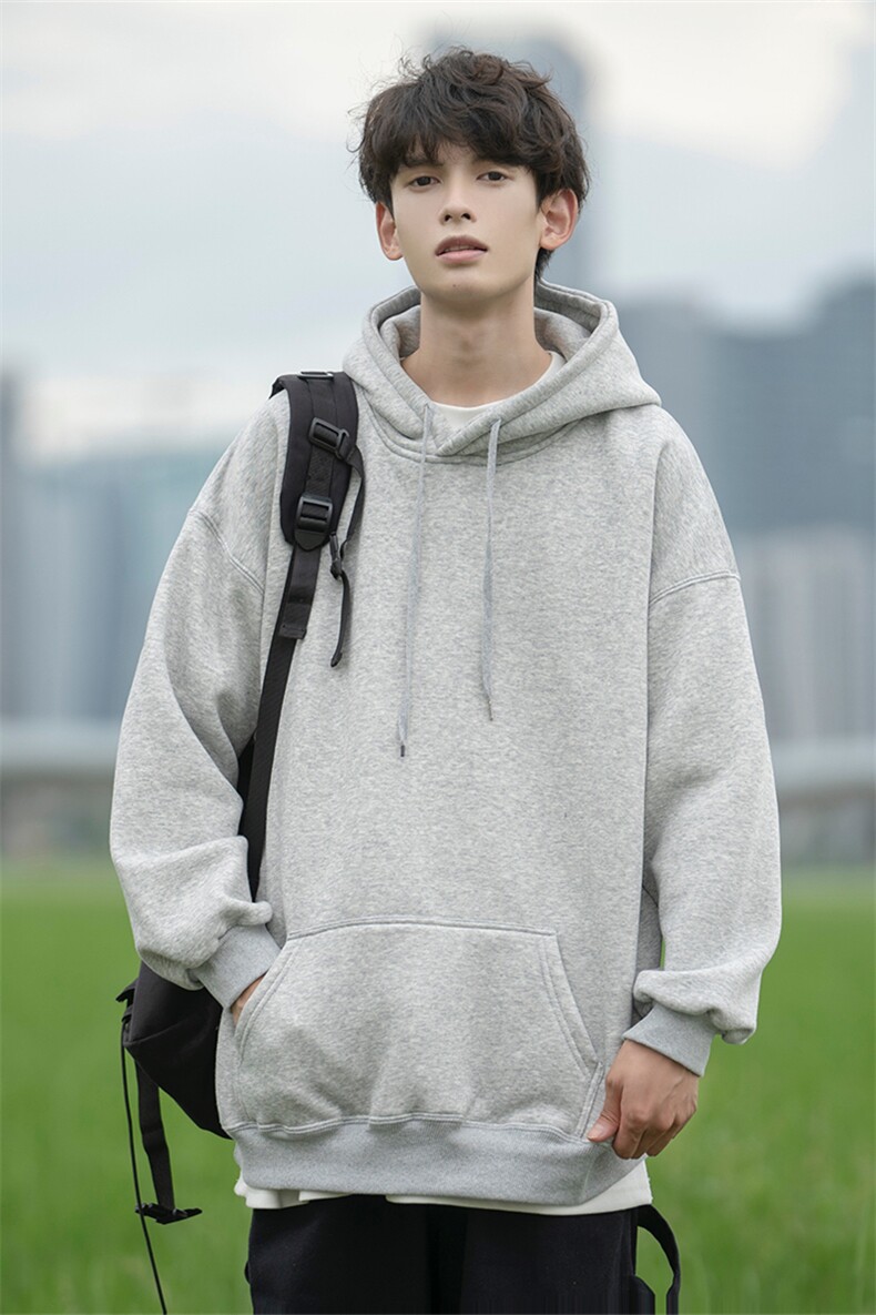 秋冬奥利绒纯色帽衫上衣男士文艺宽松ins连帽卫衣D328-WY399-P48,男装卫衣,电商D328