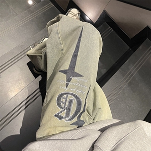 美式复古咖啡色直筒牛仔裤男欧美高街长裤N05084-P48图片