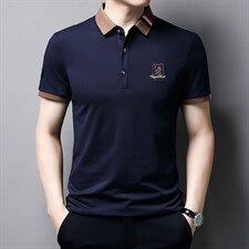 夏季新款2022翻领冰丝短袖t恤男商务休闲刺绣POLO衫半袖体桖男装，男装T恤，电商B212（原钱塘6029）