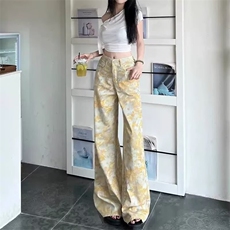 设计感复古扎染印花牛仔裤女夏季2025新款高腰显瘦独特设计拖地裤，男装牛仔裤，星座1210-1