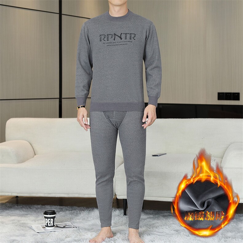 秋冬保暖内衣男士中高领秋衣秋裤加绒加厚罗纹袖口套装TZ6801-P70,男装棉衣,星座310B-3