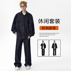 新款高级感套装短袖牛仔外套休闲时尚TZ0010特批130：219，男装休闲套装，星座718
