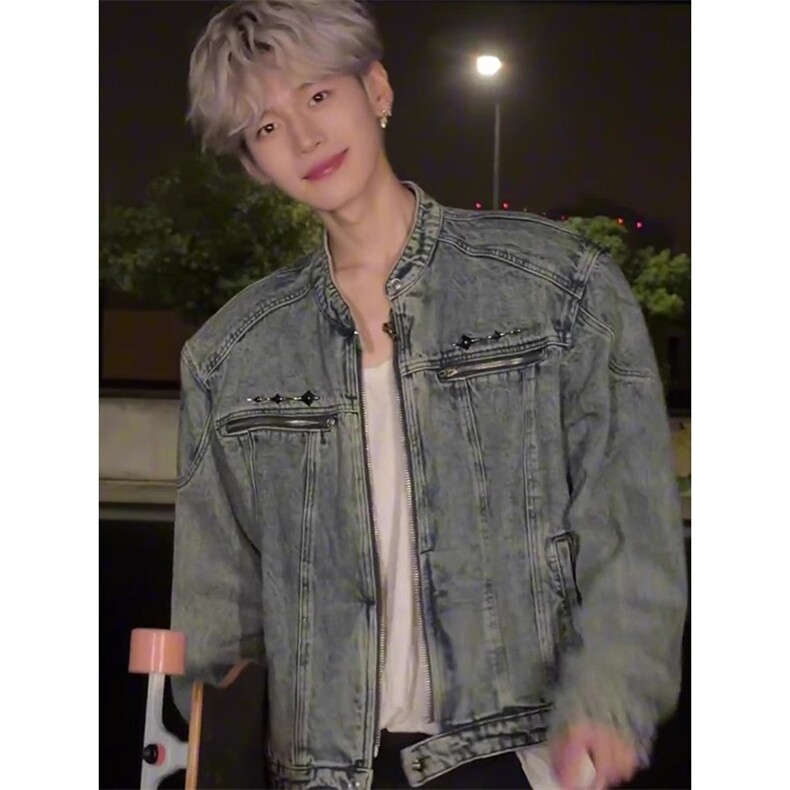 现货不缺货金属短款牛仔外套潮流水洗牛仔夹克1209-1-JK12-P78，男装工装外套，星座1209-1