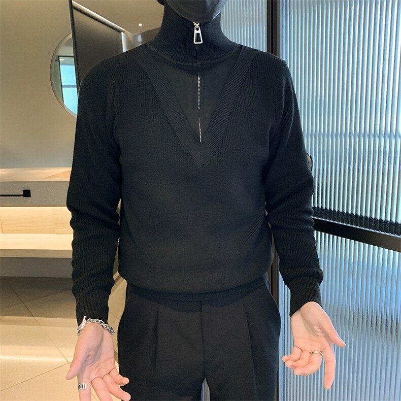 韩版假两件设计感轻熟风高领套头毛衣针织衫MY03462-P63,男装针织衫/毛衣,星座308B-2