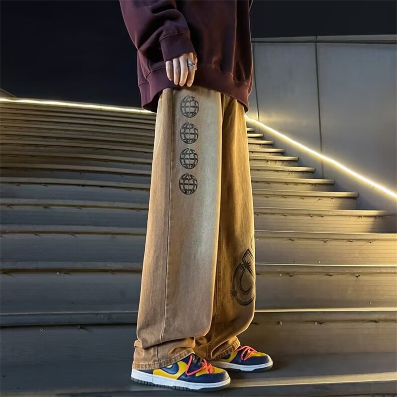 美式街头字母涂鸦直筒牛仔裤男女hiphop宽松拖地阔腿裤NB227-p45,男装牛仔裤,星座1008-1