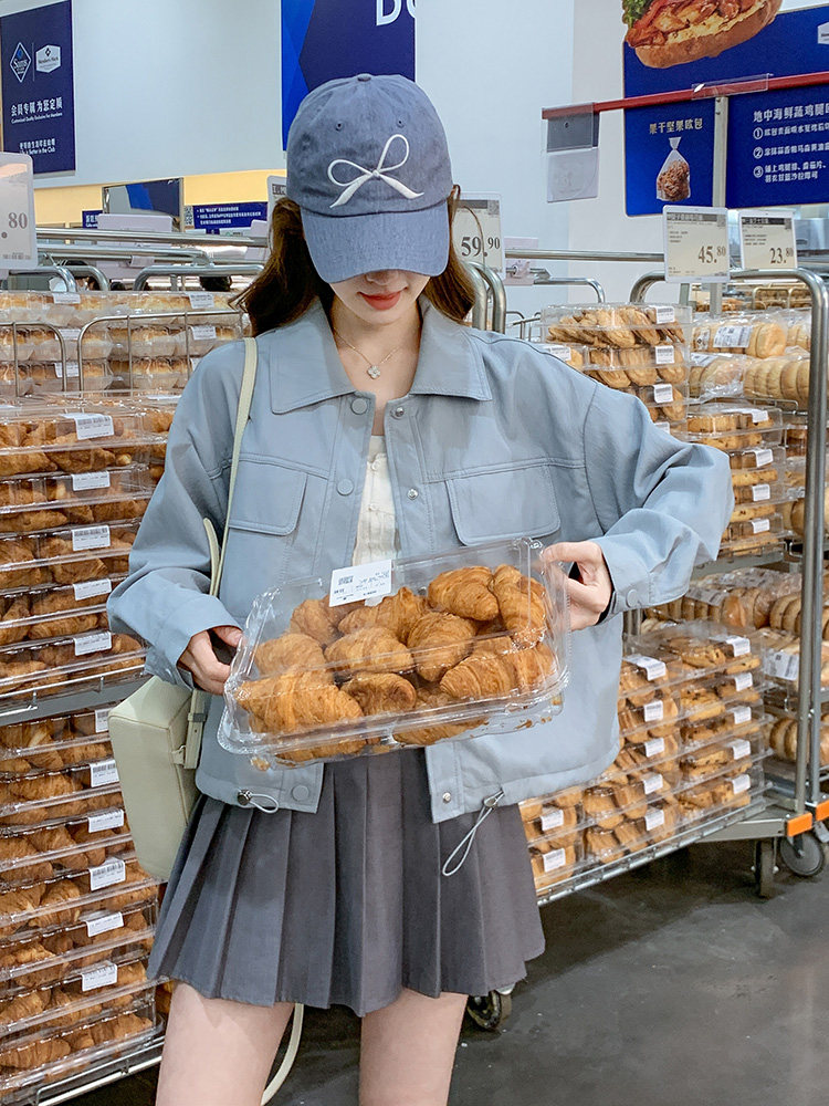 拼接春季秋季单排扣百搭女短外套小个子上衣短款春秋牛仔休闲复古,女装短外套,浙宝192（原082）