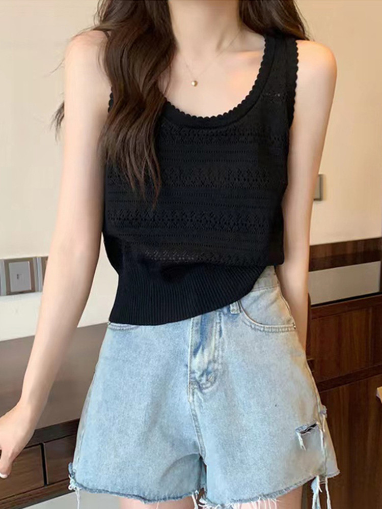 打底外穿设计背心美背上衣显瘦白色宽松无袖西装夏季短款吊带针织,女装背心吊带,斯美雅电商供货