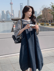 春现减龄简约花苞裙牛仔灯笼裙套装B190-F8707-P105-K158-T40-k1，女装套装/套裙，2B190