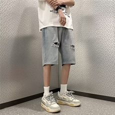 夏季破洞牛仔短裤男宽松直筒五分裤ins港风百搭休闲中裤DS912-P35，男装牛仔裤，星座1008