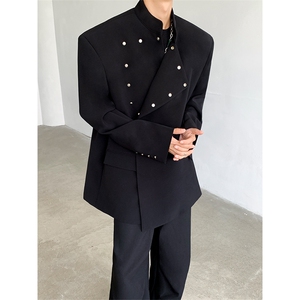 新中式立领西装外套男高级感金属暗扣垫肩西服秋季XF422P128图片