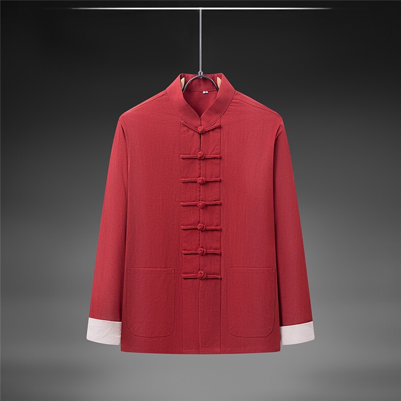 春秋季风纯棉纯色长袖立领唐装中式汉服DF890-P58,男装民族服装,星座1206（原A206）