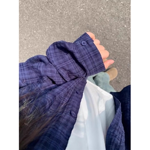 TC627-p28复古蓝色纯棉格子衬衫女2026新款高级感上衣图片