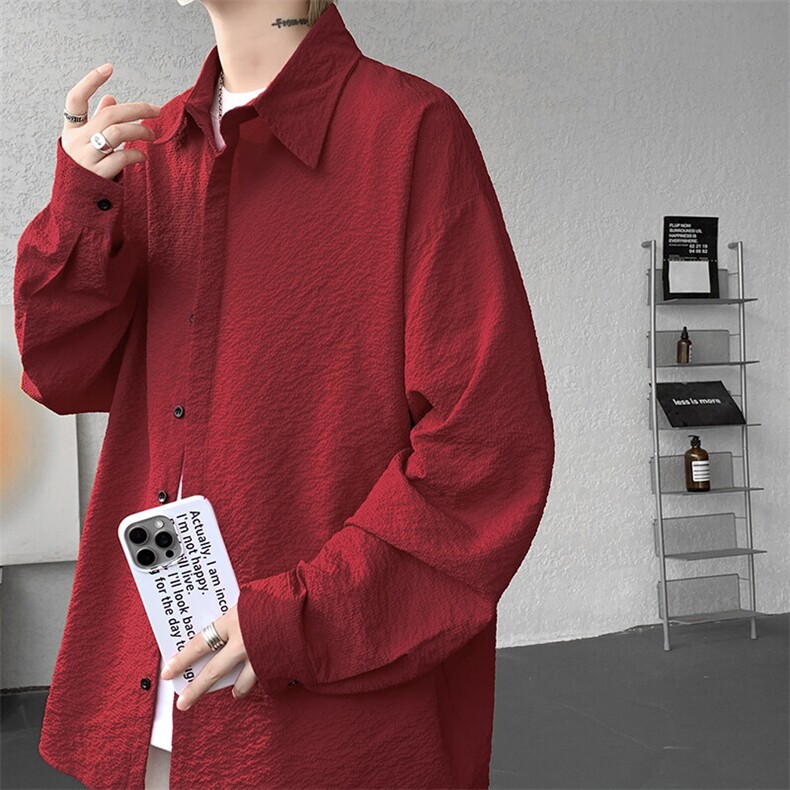 8XL-M泡泡纱盐缩肌理长袖衬衫男夏季冰丝外套防晒衬衣CS29007P40,男装衬衫,电商B312
