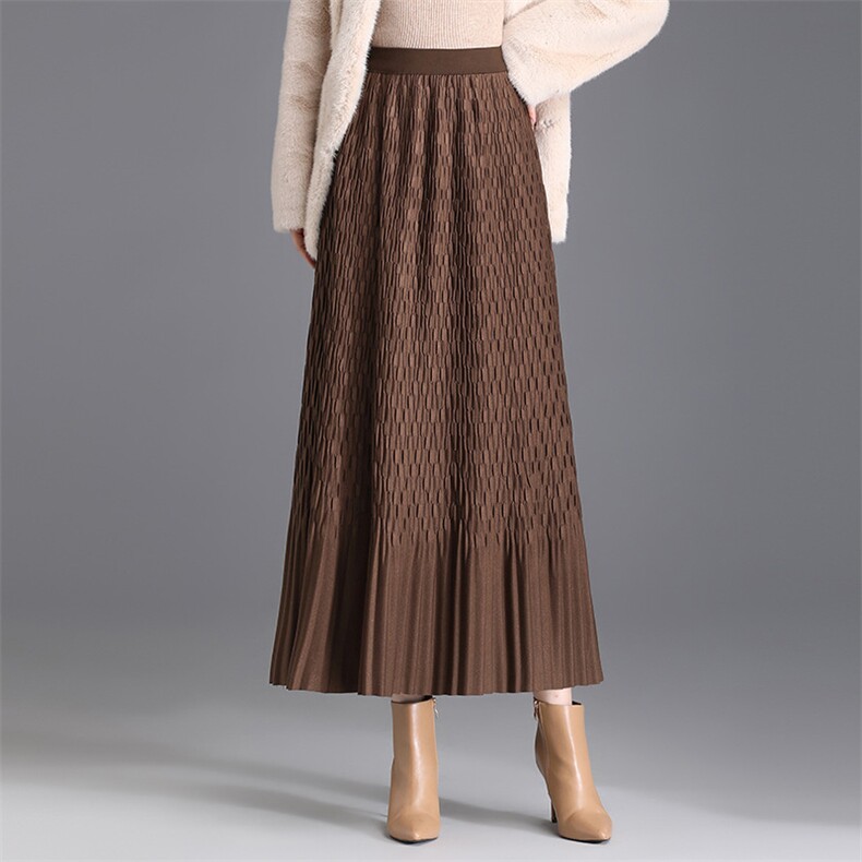 通勤A字裙2024年春季中长款高腰显瘦提花半身裙加厚时尚优雅裙子，女装半身裙，君汇