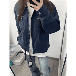 26春装高品质老钱风立领夹克外套男女美式潮牌拉链工装风宽松上衣图片