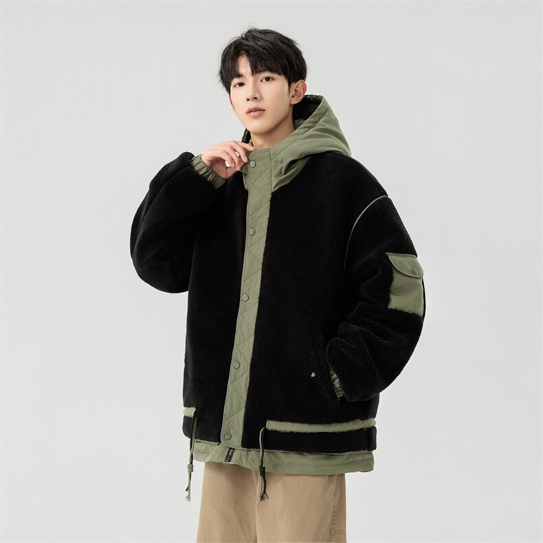 情侣棉服男士加绒加厚拼接工装保暖羊羔毛冬装外套M021-P135,男装棉衣,星座308B-2