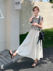 韩系穿搭休闲时尚套装裙女2025夏季新款条纹无袖T恤半身裙两件套，女装套装/套裙，慧尚依恋