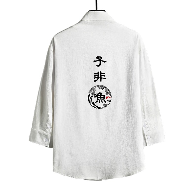 QC58070-P45亚麻七分袖衬衫男大码五分袖衬衣男短袖网格挂拍,男装衬衫,电商A040A